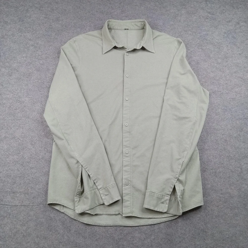 Lululemon Shirt Mens Large‎ Green Solid Button Front Long Sleeve Casual Athletic